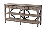 Coast to Coast Brees Rustic Farmhouse Style 4-Drawer Wood Console Table With 2 Shelves, 32"H x 62"W x 16"D, Bostwick Brown