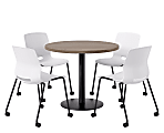 KFI Studios Proof Cafe Round Pedestal Table With Imme Caster Chairs, Includes 4 Chairs, 29”H x 36”W x 36”D, Studio Teak Top/Black Base/White Chairs 1 thumbnail image