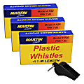 Martin Sports Plastic Whistles, Black, 12 Whistles Per Pack, Set Of 3 Packs