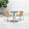 Flash Furniture Round Aluminum Table With 2 Rattan Chairs, 27-1/2" x 23-1/2", Beige