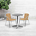 Flash Furniture Round Aluminum Table With 2 Rattan Chairs, 27-1/2" x 23-1/2", Beige