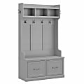 kathy ireland® Home by Bush Furniture Woodland 40"W Hall Tree And Shoe Storage Bench With Doors, Cape Cod Gray, Standard Delivery 1 thumbnail image