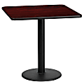 Flash Furniture Square Laminate Table Top With Round Table-Height Table Base, 31-1/8"H x 24"W x 24"D, Mahogany/Black