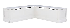 Linon Manning Corner Storage Nook Bench, 18-1/5”H x 62-2/5”W x 16-1/2”D, White, Beige Cushions