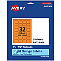 Avery® Print-To-The-Edge Labels With Sure Feed® Technology And Easy Peel®, 94219-BOP20, Rectangle, 1" x 1-1/2", Matte Bright Orange, Pack of 640 1 thumbnail image