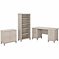 Bush Business Furniture Somerset 60"W Office Computer Desk With Lateral File Cabinet And 5-Shelf Bookcase, Sand Oak, Standard Delivery