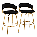 LumiSource Jie Fixed-Height Counter Stools, Black/Gold, Set Of 2 Stools