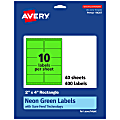 Avery® Printable Labels With Sure Feed® Technology, 94207-NGP40, Rectangle, 2" x 4", Matte Neon Green, Pack of 400 1 thumbnail image