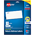 Avery® Easy Peel® Return Address Labels With Sure Feed Technology, 8195, Rectangle, 2/3" x 1-3/4", White, Pack Of 1,500