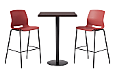 KFI Studios Proof Bistro Square Pedestal Table With Imme Bar Stools, Includes 2 Stools, 43-1/2”H x 30”W x 30”D, Cafelle Top/Black Base/Coral Chairs