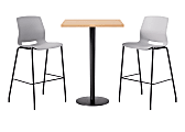 KFI Studios Proof Bistro Square Pedestal Table With Imme Bar Stools, Includes 4 Stools, 43-1/2”H x 36”W x 36”D, Designer White Top/Black Base/Light Gray Chairs