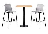 KFI Studios Proof Bistro Square Pedestal Table With Imme Bar Stools, Designer White Top/Black Base/Light Gray Chairs - 840031941169 1 thumbnail image