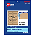 Avery® Kraft Permanent Labels With Sure Feed®, 94224-KMP25, Rectangle, 1" x 3", Brown, Pack Of 400