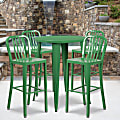 Flash Furniture Commercial-Grade Round Metal Indoor-Outdoor Bar Table Set With 4 Vertical Slat-Back Stools, 41"H x 30"W x 30"D, Green 1 thumbnail image