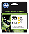 HP 712 DesignJet Yellow Ink Cartridges, Pack Of 3, 3ED69A