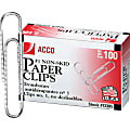 ACCO® Economy Paper Clips, 1000 Total, No. 1, Silver, 100 Per Box, Pack Of 10 Boxes