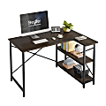 Bestier L-Shaped Corner Desk With Storage Shelf, 48"W, Dark Walnut