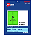 Avery® Printable Labels With Sure Feed® Technology, 94256-NGP20, Rectangle, 5" x 3-1/2", Matte Neon Green, Pack of 80 1 thumbnail image