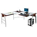 Realspace® Mezza 62"W L-Shaped Desk, Cherry/Chrome