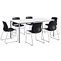 KFI Studios Dailey Table Set With 6 Sled Chairs, White/Gray Table/Black Chairs