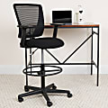 Flash Furniture Ergonomic Mid-Back Mesh Drafting Chair with Fabric Seat, Adjustable Foot Ring and Arms, Black 1 thumbnail image