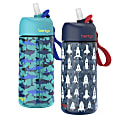 Bentgo Kids Prints Tritan Water Bottles, Rocket/Shark, Pack Of 2 Bottles