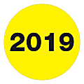 Office Depot® Brand 2019 Year Labels, Circle, DL6817, 2", Fluorescent Yellow, Roll Of 500 Labels 1 thumbnail image