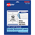 Avery® Waterproof Permanent Labels With Sure Feed®, 94228-WMF50, Rectangle, 1-1/4" x 3-3/4", White, Pack Of 600