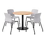 KFI Studios Midtown Pedestal Round Standard Height Table Set With Imme Armless Chairs, 31-3/4”H x 22”W x 19-3/4”D, Maple Top/Black Base/Light Gray Chairs