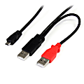 StarTech.com 1 ft USB Y Cable for External Hard Drive - Dual USB A to Micro B - A single USB external hard drive cable that provides power and data