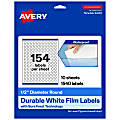 Avery® Waterproof Permanent Labels With Sure Feed®, 94503-WMF10, Round, 1/2" Diameter, White, Pack Of 1,540 1 thumbnail image