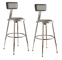 National Public Seating 6400 Series Adjustable Vinyl-Padded Science Stools With Backrests, 19 - 26-1/2"H Seat, Gray, Pack Of 2 Stools