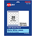Avery® Permanent Labels With Sure Feed®, 94507-WMP100, Round, 1-5/8" Diameter, White, Pack Of 2,000