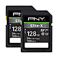 PNY® Elite-X Class 10 U3 V30 100 Mbps SDXC Flash Memory Cards, 128GB, Pack Of 2 Memory Cards 1 thumbnail image