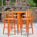 Flash Furniture Commercial-Grade Round Metal Indoor-Outdoor Bar Table Set With 4 Vertical Slat-Back Stools, 41"H x 30"W x 30"D, Orange 1 thumbnail image
