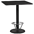 Flash Furniture Square Laminate Table Top With Round Bar Height Table Base And Foot Ring, 43-3/16”H x 36”W x 36”D, Black