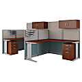Bush Business Furniture Office in an Hour 2 Person L Shaped Cubicle Workstations, Hansen Cherry, Premium Installation