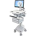 Ergotron StyleView Cart with LCD Pivot, SLA Powered, 2 Drawers - 2 Drawer - 39 lb Capacity - 4 Casters - Aluminum, Plastic, Zinc Plated Steel - White, Gray, Polished Aluminum