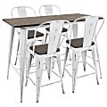 Lumisource Oregon Industrial Counter Table With 4 Counter Stools, High-Back Stools, Vintage White/Espresso