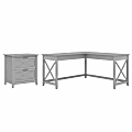 Bush Business Furniture Key West 60"W L-Shaped Corner Desk With 2-Drawer Lateral File Cabinet, Cape Cod Gray, Standard Delivery