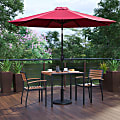 Flash Furniture Lark 5-Piece Outdoor Patio Table Set With 2 Stackable Chairs, Square Table & Umbrella With Base, Red