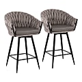 LumiSource Braided Matisse Contemporary Counter Stools, Black/Gray, Set Of 2 Stools