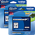 Brother® P-touch TZe Laminated Tape Cartridges, 1/4"W x 26'L , Rectangle, White, 2 Per Bundle