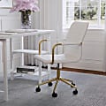 Martha Stewart Taytum Faux Leather Upholstered Mid-Back Executive Office Chair, White/Polished Brass