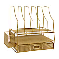 Martha Stewart Ryder Mesh Metal Large Desktop Organizer With Paper File Letter Holder And Drawer, 7"H x 14-3/4"W x 11-1/2"D, Gold 1 thumbnail image
