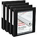 Office Depot® Brand Durable View 3-Ring Binder, 1 1/2" Round Rings, Black, Pack Of 4