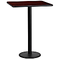 Flash Furniture Square Laminate Table Top With Round Bar-Height Table Base, 43-1/8"H x 24"W x 24"D, Mahogany