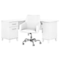 Bush Furniture Somerset 60"W L-Shaped Desk With Mid-Back Leather Box Chair, White, Standard Delivery