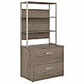 Bush Business Furniture Hybrid 35-11/16"W x 23-3/8"D Lateral 2-Drawer File Cabinet With Shelves, Modern Hickory, Standard Delivery