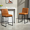 Glamour Home Belisario Faux Leather Counter Height Stools With Backs, Light Brown/Black, Set Of 2 Stools 1 thumbnail image